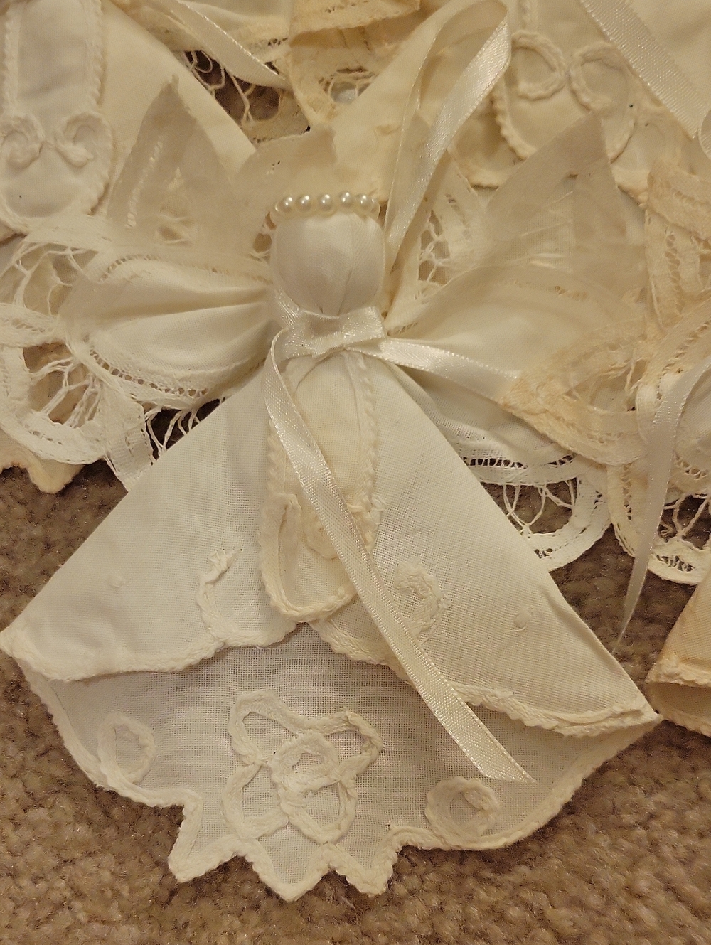 15 Pc Handmade Vintage Lace Angel Ornaments in Ivory